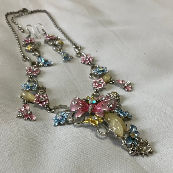 Fashion Costume Jewelry Necklace & Earring Set Butterflies & Flowers - Picture 5 of 12